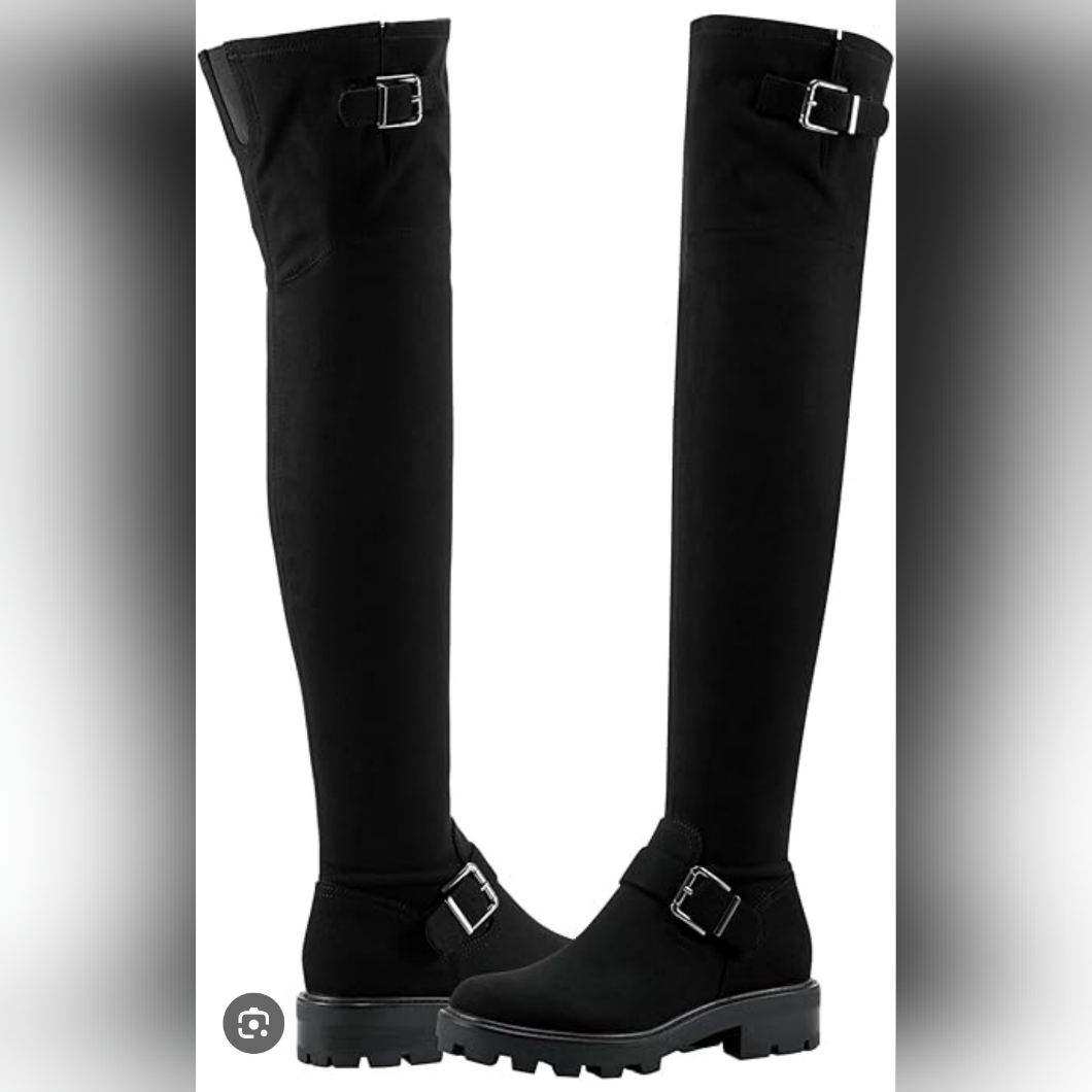 Size 7 - New Marc Fisher Ganven Black Over-The-Knee Moto Boots